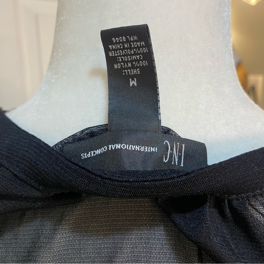INC International Concepts Black and White Sheer Blouse - Picture 4 of 4